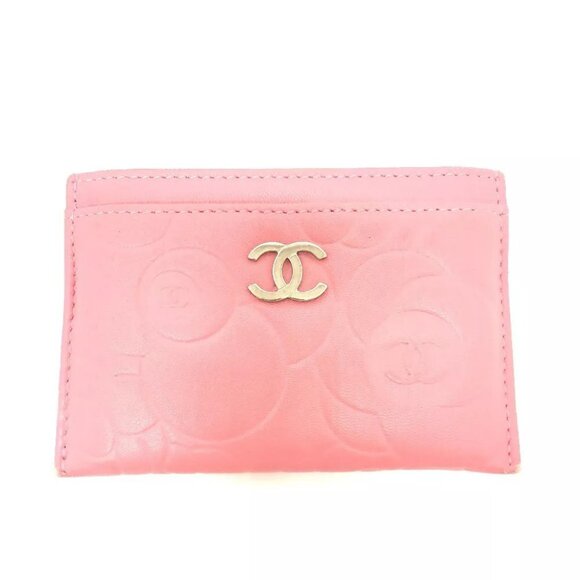 CHANEL Camelia Gussetless business card holder Card Case Lambskin Leather pink - Picture 1 of 13